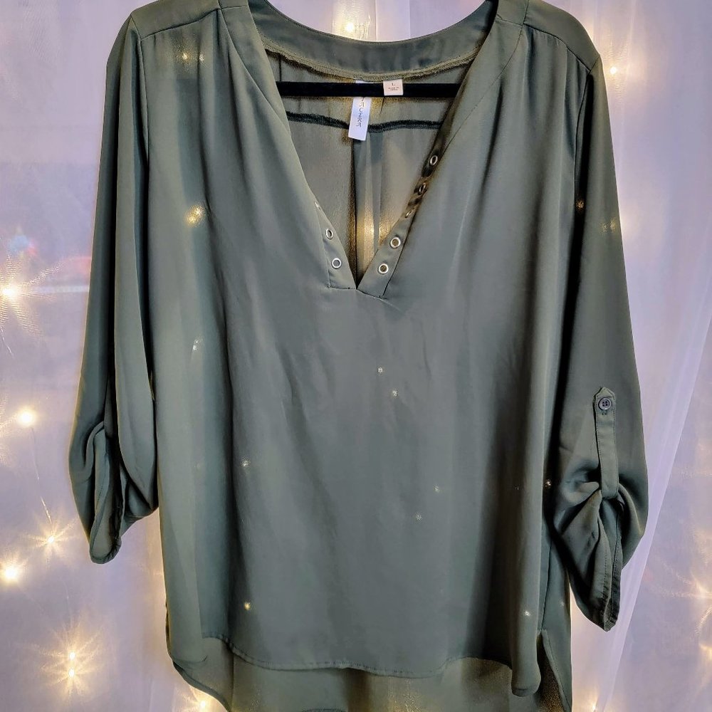 Forest Green Tunic Roll Sleeve Blouse Size Large